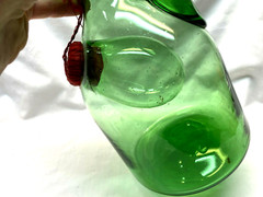 Vintage Hand Blown Green Glass Wine Decanter With Ice Chamber