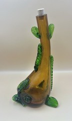 Vintage 1968 Nello Gori Orvieto Blown Crackle Glass Fish Wine Bottle 12”