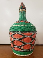 Vintage Viresa Plastic Woven Wine Bottle Decanter With Handle