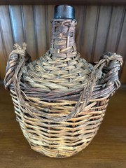 Vintage VILELLA Spain Amber Glass Wicker Wrapped Demijohn Wine Jug Rustic Decor