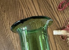 Vintage Hand Blown Green Glass Wine Decanter W/ Ice Chamber & Raffia Stoppers