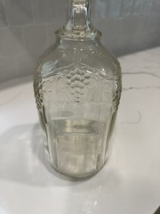 ANTIQUE GLASS WINE JUG GRAPE EMBOSSED ONE GALLON ART DECO BY BALL GLASS WITH CAP