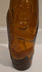 Beautiful Vintage Amber Glass Wine Bottle with Embossed Monkey 14in x 2.75in