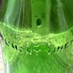 Vintage M LAMONT VINEYARDS 2/5 Pint Green Glass Empty Wine Cruets Bottles.