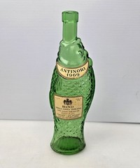 1969 Antinori Bianco Green Glass Fish Wine Bottle Della Costa Toscana Italy 10&Prime;