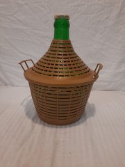 Rare Old Demijohn 5 Liter Green Glass With Brown Basket