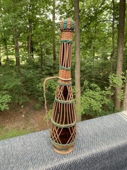MCM Woven Wicker Wine Bottle Metal Handle