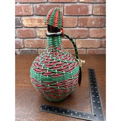 Vintage Viresa Labeled Spain Wine Bottle Plastic Woven Wicker Metal Handle 12”H