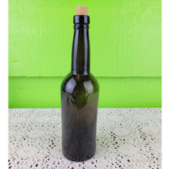 Antique 1800s – 1900s Blown Wine Liquor Dark Green Glass Bottle 10&Prime; Tall w/ Cork
