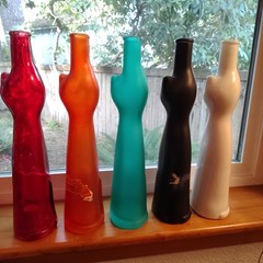 Vintage 5 Happy Cat Riesling Wine Bottles Red Green Black White Orange T3