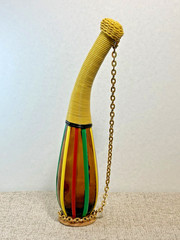 VTG MCM Amber Glass Norleans Spain Decanter Bottle Scoubidou Woven Vinyl Wicker