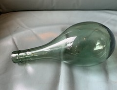 Vintage Hand Blown Aqua-Green Glass Round Bottom Wine Bottle