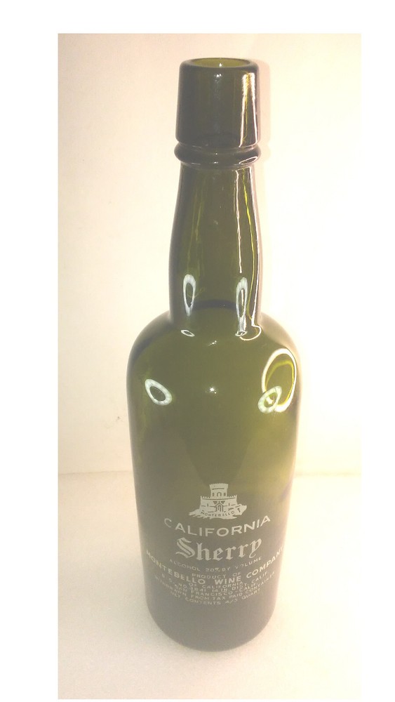 Vintage / California Sherry Wine Bottle / Montebello Wine Company /Emerald Green