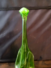 RARE VTG 1960s GREEN STRETCH MELTED 1/2 Gallon GLASS WINE BOTTLES VASES 18&Prime;