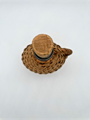 Vintage Rattan Wicker Wrapped Liquor Wine Bottle w/ Handle and Stopper 10&Prime; Empty