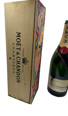 Moet & Chandon Champagne Bottle XL Empty Jeroboam 3Ltr w/ Painted Wood Crate