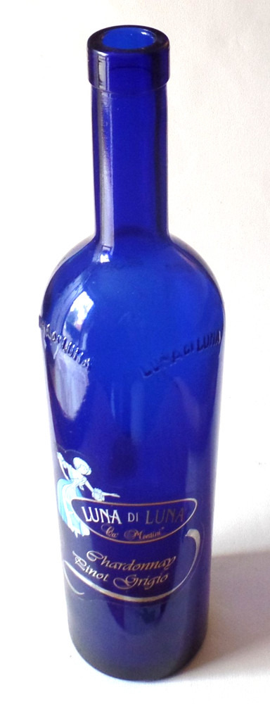 LUNA DI LUNA CHARDONNAY PINOT GRIGIO Large Clear Dark Blue Glass Bottle no Lid