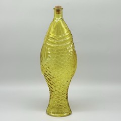 Vintage Fish Shaped Yellow Glass Decanter Wine Bitters Bottle With Cork 15&Prime;