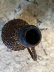 Vtg Wicker Wrapped Demijohn Glass Wine Bottle Rustic Boho Jug 11”