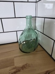 VINTAGE SA Orvin Hand Blown Green Glass Deco Wine Bottle Made in Tarragona Spain