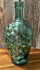 Clear Blue Green Grape Vineyard Design Wine Bottle 9” tall Rare Vintage