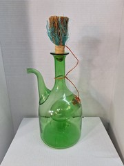 Vtg Old World Italian Wine Cooler Bottle Green Blown Glass MCM