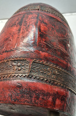 Rare Old Leather Wrapped Wine Barrel,Cork Top Glass Keg & Brass Tap,Vinegar Jar