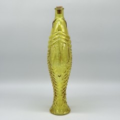 Vintage Fish Shaped Yellow Glass Decanter Wine Bitters Bottle With Cork 15&Prime;