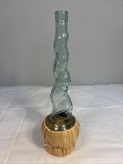 Bottaro Green Spiral Glass Empty Wine Bottle Italy 16&Prime; Raffia Wrap Decor