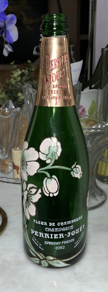 1982 Perrier Jouet Champagne Bottle Hand Painted with Flowers Empty