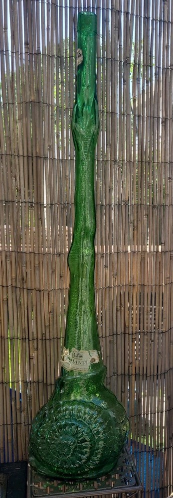 Vintage Italian SNAIL BOTTLE 3 liter Green Glass Wine 32” Tall Chanti Imports