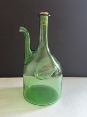 Vintage Hand Blown Green Glass Wine Bottle Decanter W/ Ice Chamber & Cork