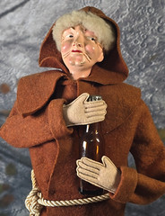 Vtg Folk Art Handmade Monk Doll Bottle Cover Wine Liquor 15&Prime; x 8&Prime; Humorous Decor