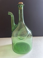 Vintage Hand Blown Green Glass Wine Bottle Decanter W/ Ice Chamber & Cork