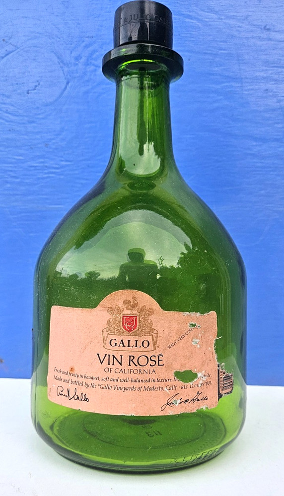 Vintage Green Glass Wine Bottle by Gallo Vin Rosé, 3 liters, 12&Prime; x 7&Prime; dimension