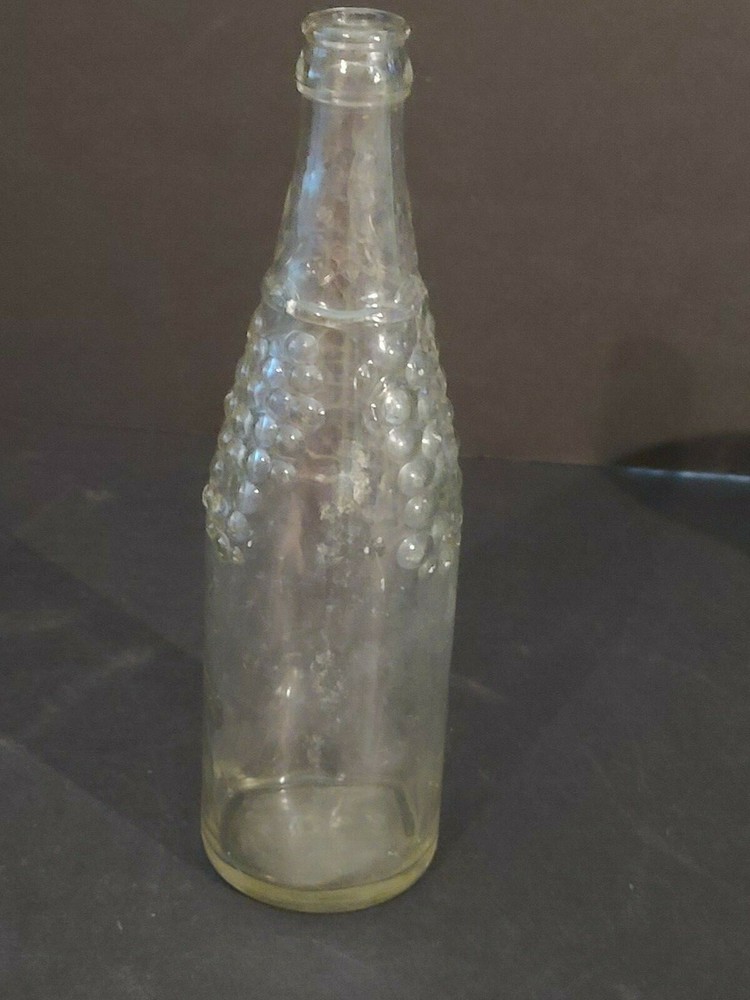 Vintage Clear Glass Embossed Grapes Wine Liquor Bottle