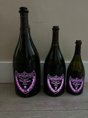 3 Emoty Dom Perignon Rose Champagne Bottle 3 Different Size 3lt , 15lt , 750 ML