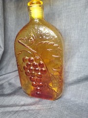 Vintage Amberina Glass Embossed Decanter Bottle Grape Design round Bubble top 14