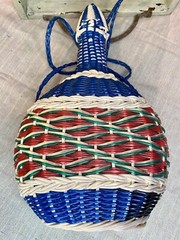Boho Mid Century Woven Scoubidou Wicker Wrapped Viresa Wine Bottle – vintage