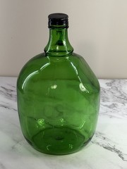Vintage Green Glass 3 Liter Decanter Jug With Ring Handle And Cap 10.75” x 6.5”