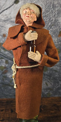 Vtg Folk Art Handmade Monk Doll Bottle Cover Wine Liquor 15&Prime; x 8&Prime; Humorous Decor