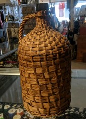 Italian Dark Green Bottle Wicker Wrapped Jug