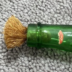 VINTAGE 17”- “CHIANTI” GREEN/GOLD GLASS PISTOL DECANTER-EMPTY