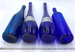 4 Cobalt Blue Glass Wine Bottles: Vendi 16.75&Prime;, Giovello and Unique blue colored