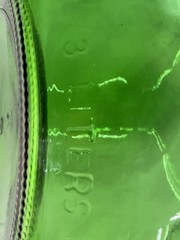 Vintage Green Glass 3 Liter Decanter Jug With Ring Handle And Cap 10.75” x 6.5”