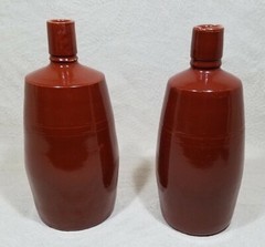 GERMANY STONEWARE EMPTY WINE BEER BOTTLE DECANTER GLAZE BROWN LOT OF 2 VTG RETRO