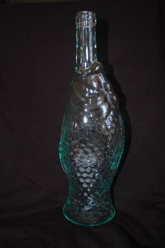 Vintage Glass Fish Wine Bottle ~ Green / Blue