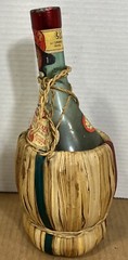 Vintage Italy 1955 Chianti Colline Senesi Wicker Wrap Green Glass Bottle Empty