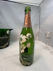 Perrier Jouet Champagne Bucket with Pair Glasses and empty Champagne Bottle 1975