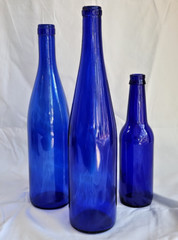 Cobalt Blue Bottles Assorted Set of 3 Candle Sticks Vases Decor 9 to 13 inch